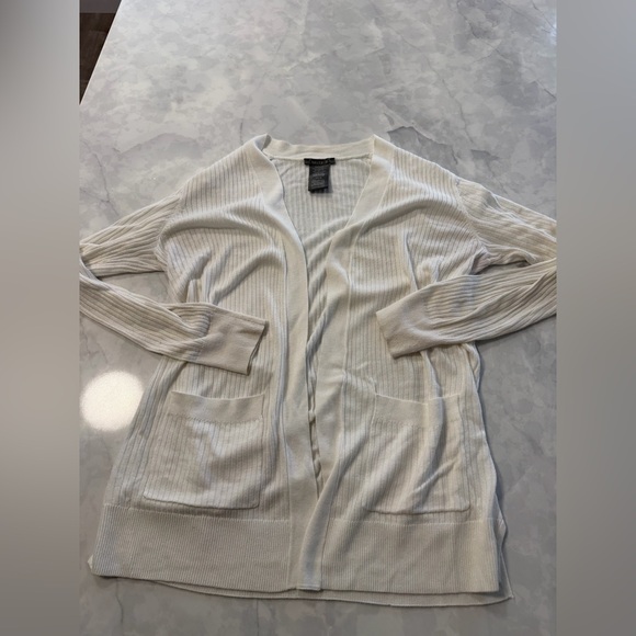 Matty M Cream Ribbed Open-Front Cardigan - Picture 3 of 4